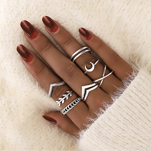 

Women's Ring Settings Midi Rings 7pcs 1 set Silver Alloy Simple European Trendy Date Street Jewelry Leaf