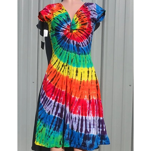 

Women's A-Line Dress Midi Dress - Short Sleeves Tie Dye Summer Casual Mumu 2020 Rainbow S M L XL XXL XXXL