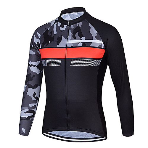 

21Grams Men's Long Sleeve Cycling Jersey Summer Polyester Black / Red Patchwork Camo / Camouflage Bike Jersey Top Mountain Bike MTB Road Bike Cycling UV Resistant Quick Dry Breathable Sports Clothing
