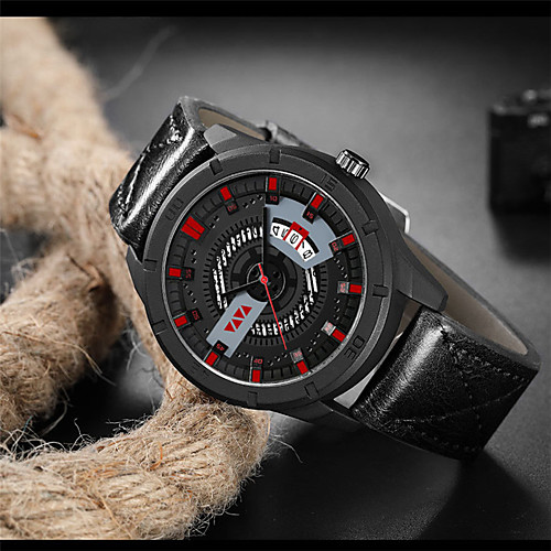 

Men's Dress Watch Quartz Genuine Leather 30 m Water Resistant / Waterproof Calendar / date / day Day Date Analog Fashion Cool - RedBrown Black Blue One Year Battery Life