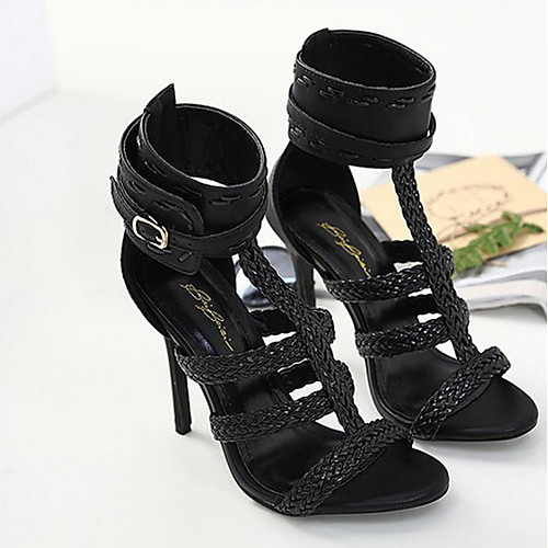 

Women's Sandals Summer Stiletto Heel Open Toe Daily PU Black