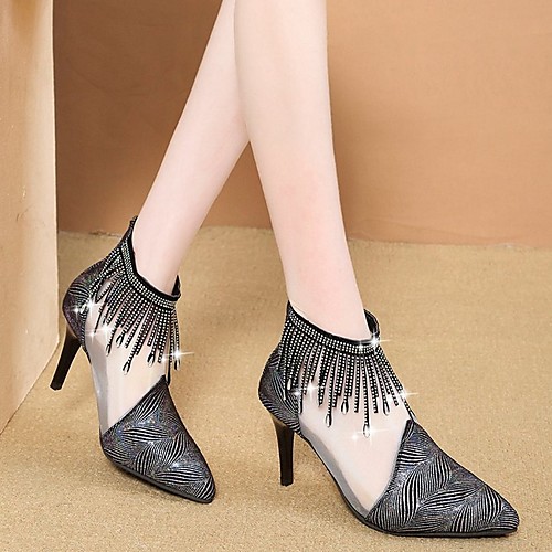 

Women's Boots Summer Stiletto Heel Pointed Toe Daily PU Black / White / Black
