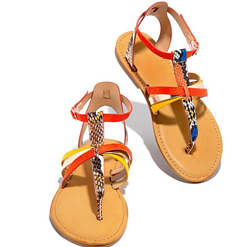 

Women's Sandals Flat Sandal Summer Flat Heel Round Toe Daily PU Red / Orange / Green