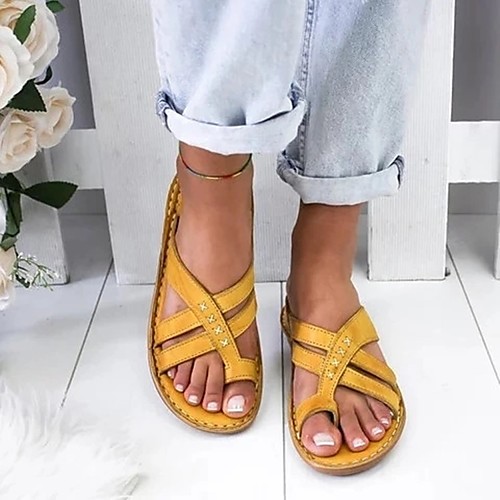 

Women's Sandals Boho Bohemia Beach Wedge Sandals Flat Sandals Flat Heel Open Toe Wedge Sandals Daily PU White Yellow Brown