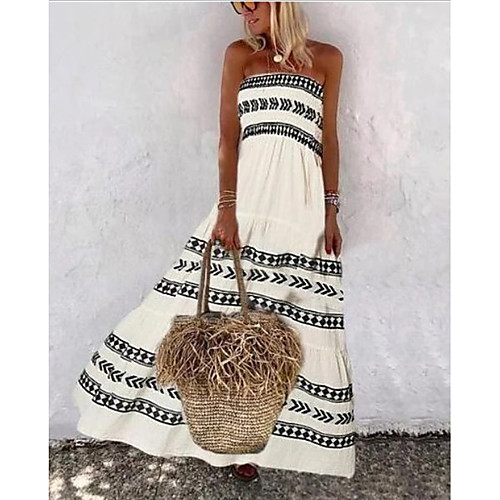 

Women's A-Line Dress Maxi long Dress - Sleeveless Geometric Summer Elegant 2020 White S M L XL XXL