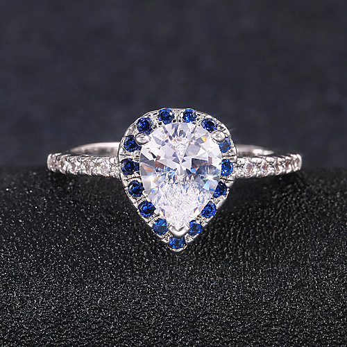 

Women's Ring Belle Ring AAA Cubic Zirconia 1pc Blue Copper Silver-Plated Irregular Statement Luxury Party Evening Gift Jewelry Geometrical Wearable