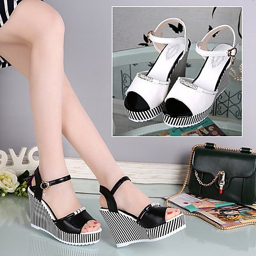 

Women's Sandals Summer Wedge Heel Open Toe Daily PU White / Black
