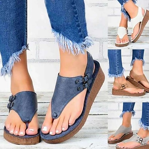 

Women's Sandals Summer Wedge Heel Open Toe Daily PU White / Black / Blue