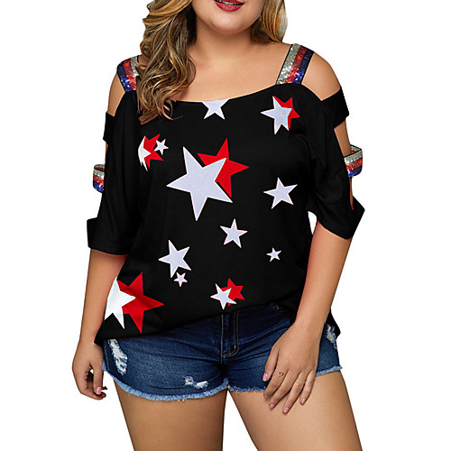 

Women's Plus Size Geometric T-shirt - Cotton Daily Strap Black / Blue / Red