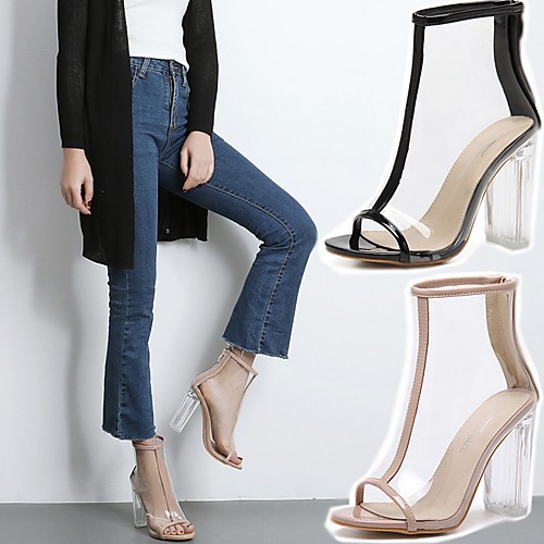 

Women's Sandals Summer Cuban Heel Open Toe Daily PU Black / Beige