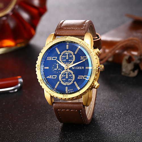 

Men's Dress Watch Quartz PU Leather Black / Brown Chronograph New Design Casual Watch Analog Vintage Fashion - Golden / Brown Gold Brown