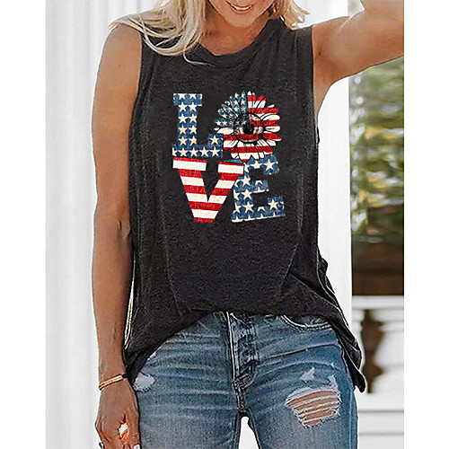 

Women's Flag Letter American flag Print Tank Top Daily Gray