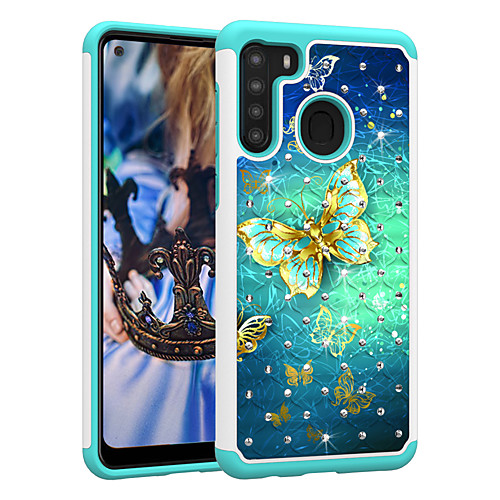 

PC TPU 2in1 Rhinestone Taping Cover Butterfly Phone Case For Samsung Galaxy A11 A71 A21 A51 A50(2019) A30(2019) A20(2019)