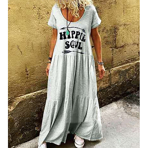 

Women's Sheath Dress Midi Dress - Short Sleeves Print Letter Summer Casual 2020 Blushing Pink Beige Gray S M L XL XXL XXXL
