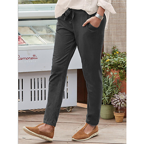 

Women's Basic Chic & Modern Causal Holiday Chinos Pants Solid Colored Full Length Drawstring Pocket White Black Blue Gray