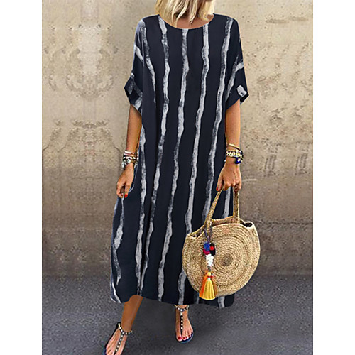 

Women's Swing Dress Knee Length Dress - Short Sleeves Striped Spring Summer Casual Daily 2020 White Black One-Size