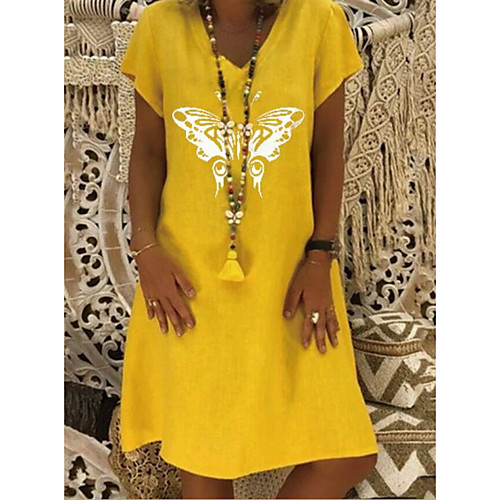 

Women's Shift Dress Knee Length Dress - Short Sleeves Print Summer Casual Chinoiserie 2020 Blue Yellow Brown Gray S M L XL XXL XXXL XXXXL XXXXXL