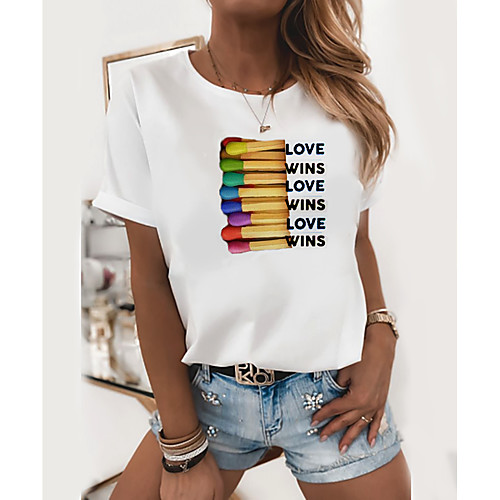 

Women's Rainbow Graphic Pride Day Print T-shirt Basic Casual / Daily White