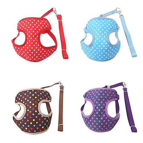 

Dog Harness Adjustable / Retractable Polka Dot Fabric Small Dog Purple Red Blue Coffee