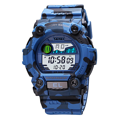 

SKMEI Men's Digital Watch Digital Modern Style Sporty Silicone Black / Blue / Green 50 m Calendar / date / day Chronograph Alarm Clock Digital Camouflage Outdoor - Black Blue Green One Year Battery