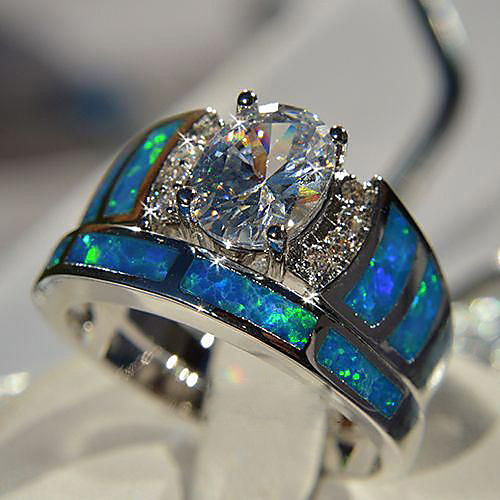 

Women's Ring Promise Ring AAA Cubic Zirconia 2pcs Blue Copper Silver-Plated Irregular Statement Luxury Party Evening Gift Jewelry Geometrical Wearable