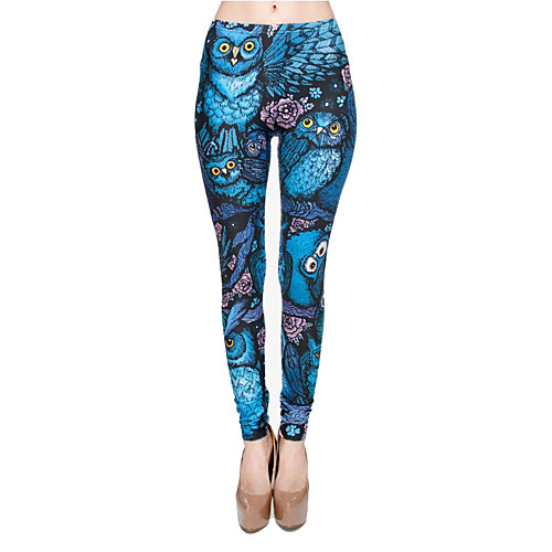 

Women's Sporty Comfort Sports Gym Yoga Leggings Pants Patterned Animal Ankle-Length Print Blue