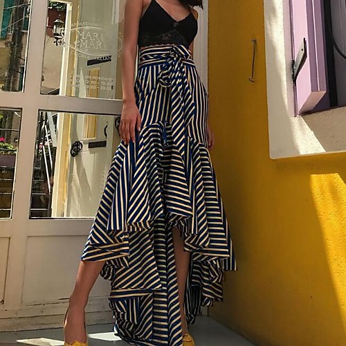 

Women's Asymmetrical A Line Skirts - Striped Black S M L