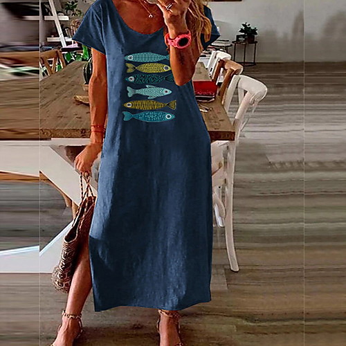 

Women's Shift Dress Midi Dress - Short Sleeves Animal Summer Work 2020 Blushing Pink Green Navy Blue L XL XXL XXXL XXXXL XXXXXL