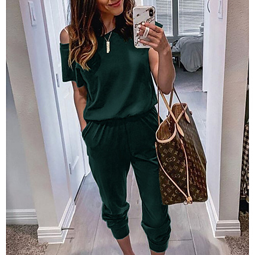 

Women's Basic Black Wine Army Green Pencil Jumpsuit Onesie, Solid Colored S M L