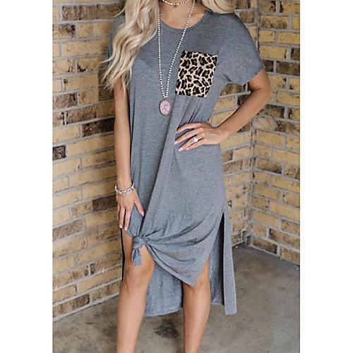 

Women's Shift Dress Maxi long Dress - Short Sleeves Leopard Summer Elegant Loose 2020 Gray S M L XL XXL XXXL