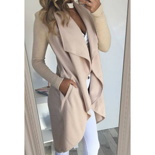 

Women's Spring Coat Daily Long Solid Colored Black / Beige / Gray S / M / L