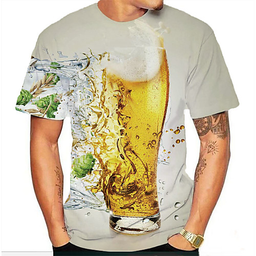 

Men's T shirt Shirt Graphic Beer Print Short Sleeve Daily Tops Basic Round Neck White
