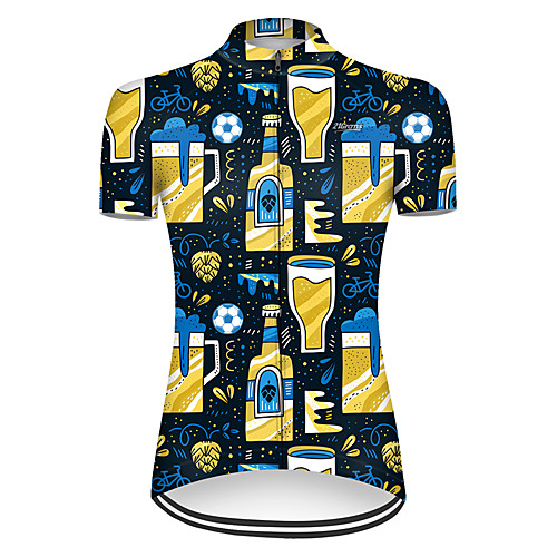 

21Grams Women's Short Sleeve Cycling Jersey Polyester BlueYellow Funny Oktoberfest Beer Bike Jersey Top Mountain Bike MTB Road Bike Cycling Breathable Quick Dry Ultraviolet Resistant Sports Clothing