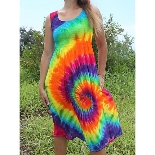 

Women's A-Line Dress Knee Length Dress - Sleeveless Tie Dye Summer Casual Mumu 2020 Rainbow S M L XL XXL XXXL