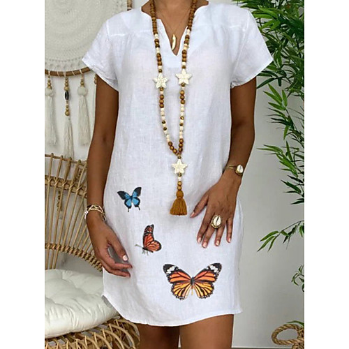 

Women's A Line Dress Knee Length Dress Yellow Khaki Green White Short Sleeve Print Summer V Neck Casual Chinoiserie 2021 S M L XL XXL 3XL 4XL 5XL