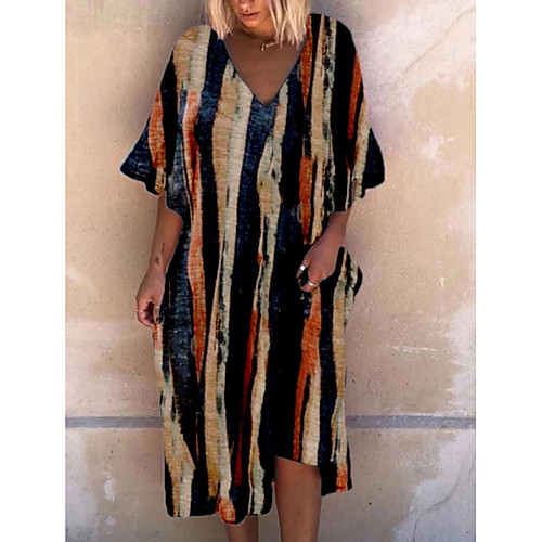 

Women's A-Line Dress Knee Length Dress - 3/4 Length Sleeve Striped Summer Elegant 2020 Black S M L XL XXL XXXL