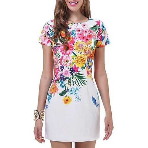 

Women's Mini Sheath Dress - Short Sleeves Print Summer Elegant Slim 2020 White S M L