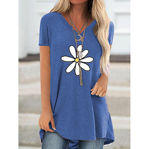 

Women's Floral T-shirt Daily V Neck Blue / Khaki / Gray