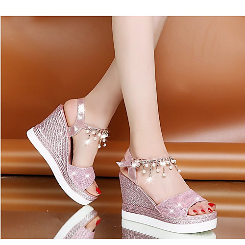 

Women's Sandals Wedge Sandals Summer Wedge Heel Round Toe Daily PU Pink / Gold / Silver