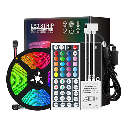 

5m Flexible LED Light Strips Light Sets RGB Strip Lights 300 LEDs SMD5050 10mm 1 44Keys Remote Controller 1 X 12V 5A Power Supply 1 set Multi Color Waterproof Cuttable Party 12 V