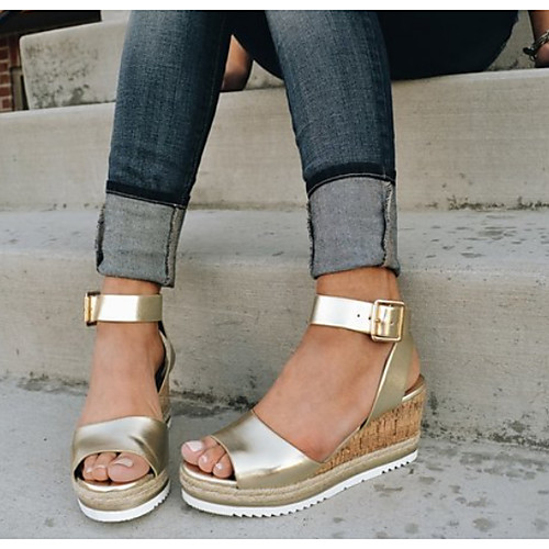

Women's Sandals Wedge Sandals Summer Wedge Heel Open Toe Daily PU White / Black / Gold