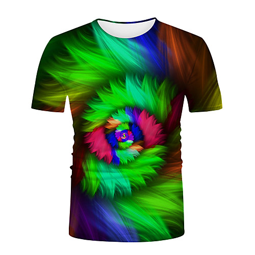 

Men's Graphic T-shirt Print Short Sleeve Tops Round Neck Blue Purple Fuchsia / Summer