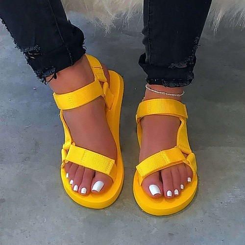

Women's Sandals Summer Flat Heel Open Toe Daily PU White / Black / Yellow
