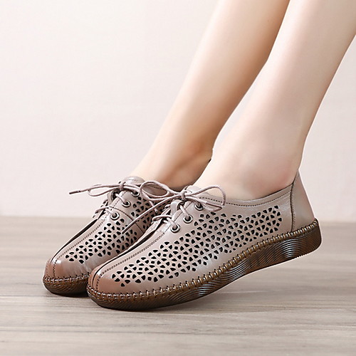

Women's Oxfords Summer Flat Heel Round Toe Daily Leather Black / Blue / Brown