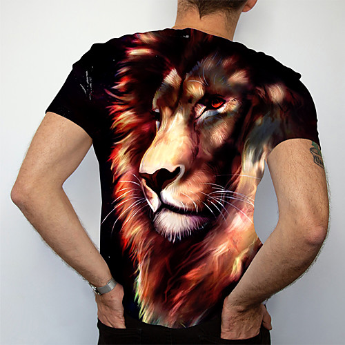 

Men's T shirt Shirt Graphic Animal Short Sleeve Daily Tops Basic Elegant Round Neck Brown