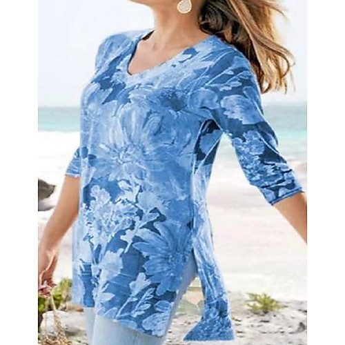 

Women's Tank Top Floral Flower V Neck Tops Blue Red Green
