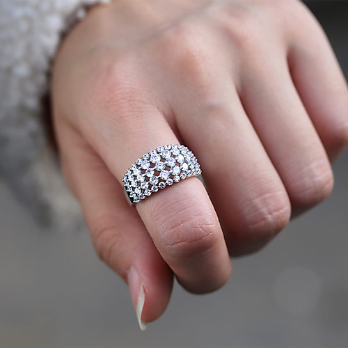 

Women's Ring Belle Ring AAA Cubic Zirconia 1pc White Copper Silver-Plated Irregular Statement Luxury Party Evening Gift Jewelry Geometrical Wearable