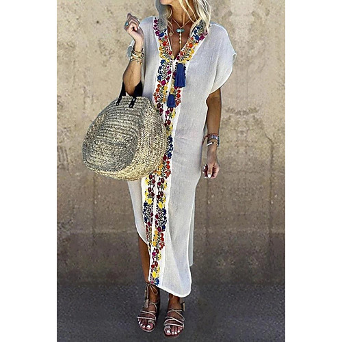 

Women's Shift Dress Midi Dress - Short Sleeves Print Summer Casual Mumu 2020 Yellow Blushing Pink Gray S M L XL XXL