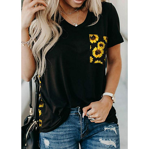 

Women's Floral Leopard Sun Flower T-shirt Daily Yellow / Gray