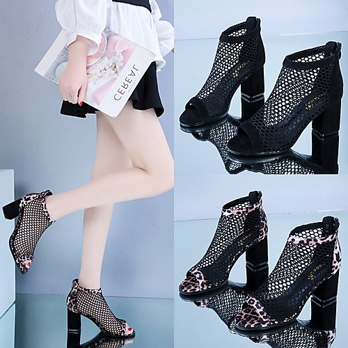 

Women's Sandals Summer Cuban Heel Open Toe Daily PU Black / Gray
